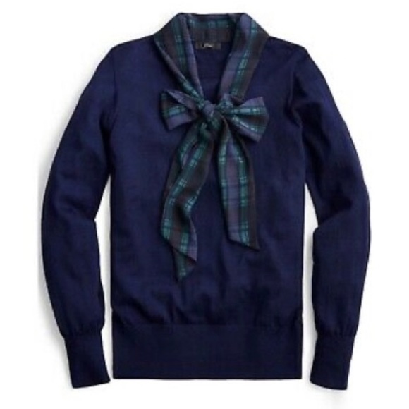 J. Crew Sweaters - J Crew Merino Mock Neck Sweater w Tartan Scarf Tie
